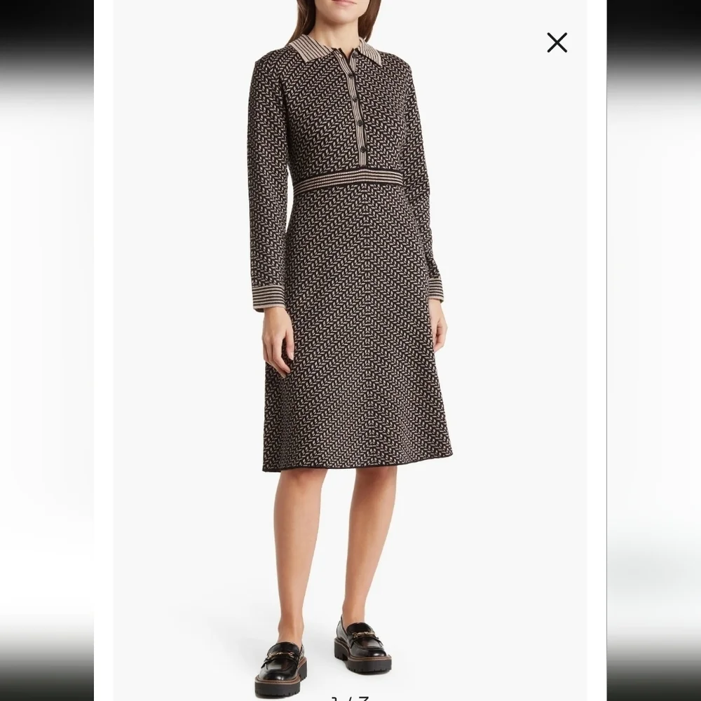 Max Studio Collared Long Sleeve Heavy Knit Dress